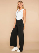 Ladies' Casual Alphabet And Character Printed Button-Front Tank Top With Straight Pants Set